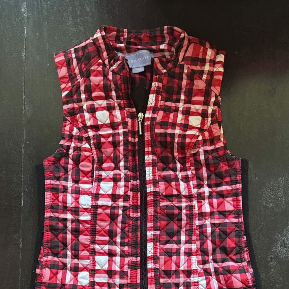 Laura Scott Red and Black Plaid Vest
